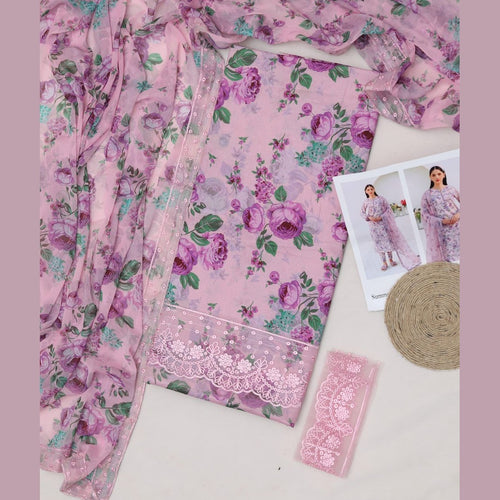Luxury Embroidered Printed Lawn 3 Piece Suit with Digital Chiffon Dupatta