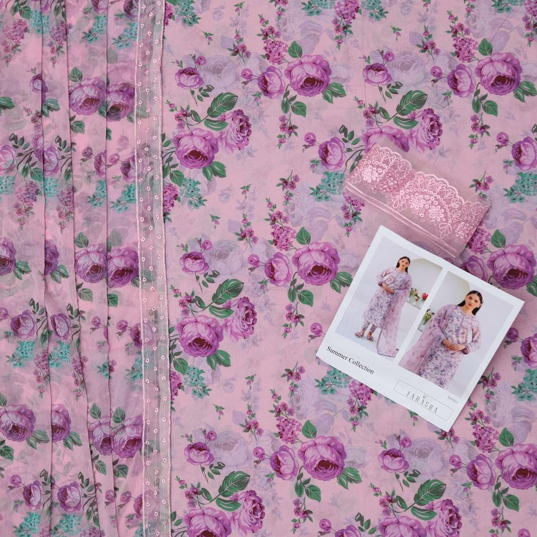 Luxury Embroidered Printed Lawn 3 Piece Suit with Digital Chiffon Dupatta